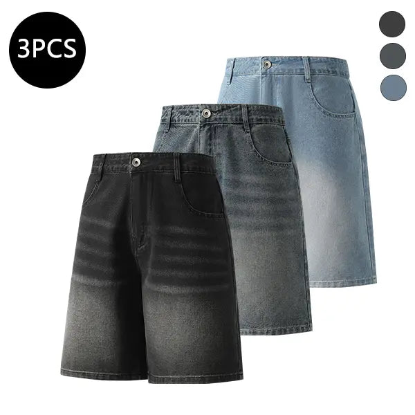 5-Pack Men’s Summer Knee-Length Denim Shorts — Trendy High-Street/Streetwear Athletic Casual Loose Fit, Ideal for Fitness and Running