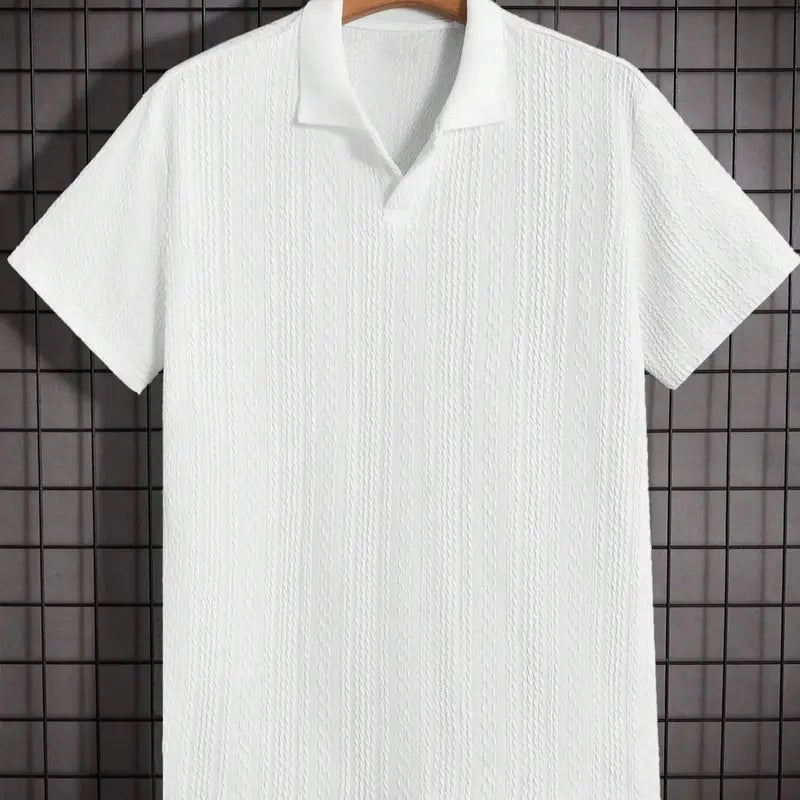 Men's Solid Jacquard Knit Polo Shirt, Regular Fit Casual Short Sleeve Collared Top for Summer, National Day Clothing, Fashion Menswear Men's Clothes for Daily Wear，summer outfits，mensfashion，mens clothing，guys giftsJacquard polo shirt funny men