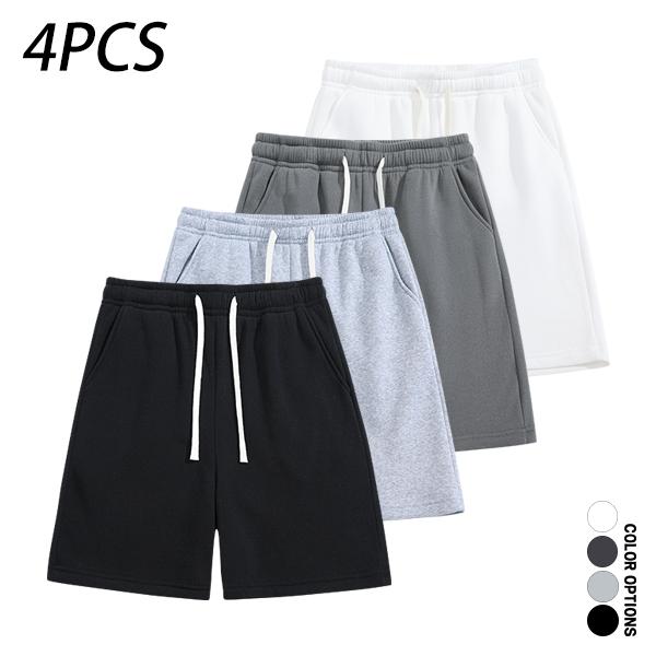 Pack of 4 men’s casual shorts featuring a drawstring waist; skin-friendly, breathable, and versatile. Summer loose fit for everyday wear, leisure, sports, and fitness.summervibes