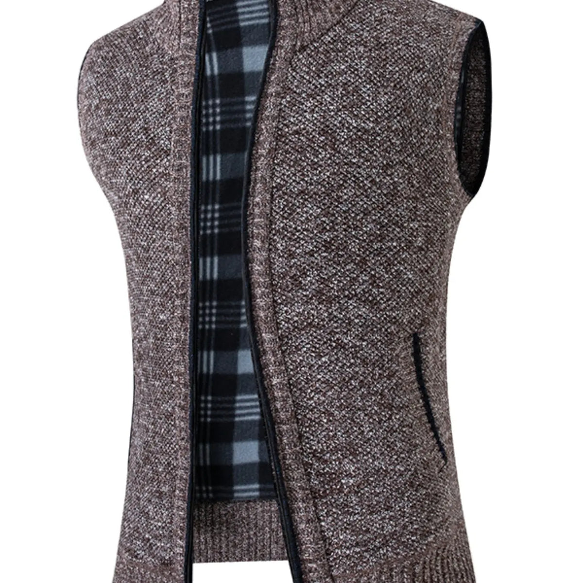Men's Knitted Vest, Aesthetic High-Quality Blend Fabric, Soft and Warm, Zipper Neck Design, Pocket Details, Fleece Lining, Fall Winter Essential Tops