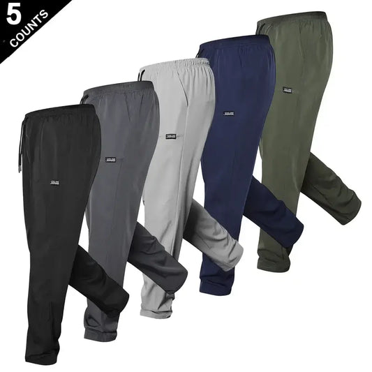 Men's 5 Piece Stylish Classic Casual Pants Set High Stretch Composite Fabric, Plain Regular Fit, Elastic Drawstring Waist, All Season Sporty Chic Clothes, Ideal for Daily Wear, Father's Day Gifts, Basics