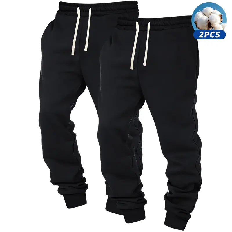 3pcs Men's Solid Cuffed Sweatpants - Elastic Waist Drawstring, Outdoor Fitness Running Daily Wear Pants