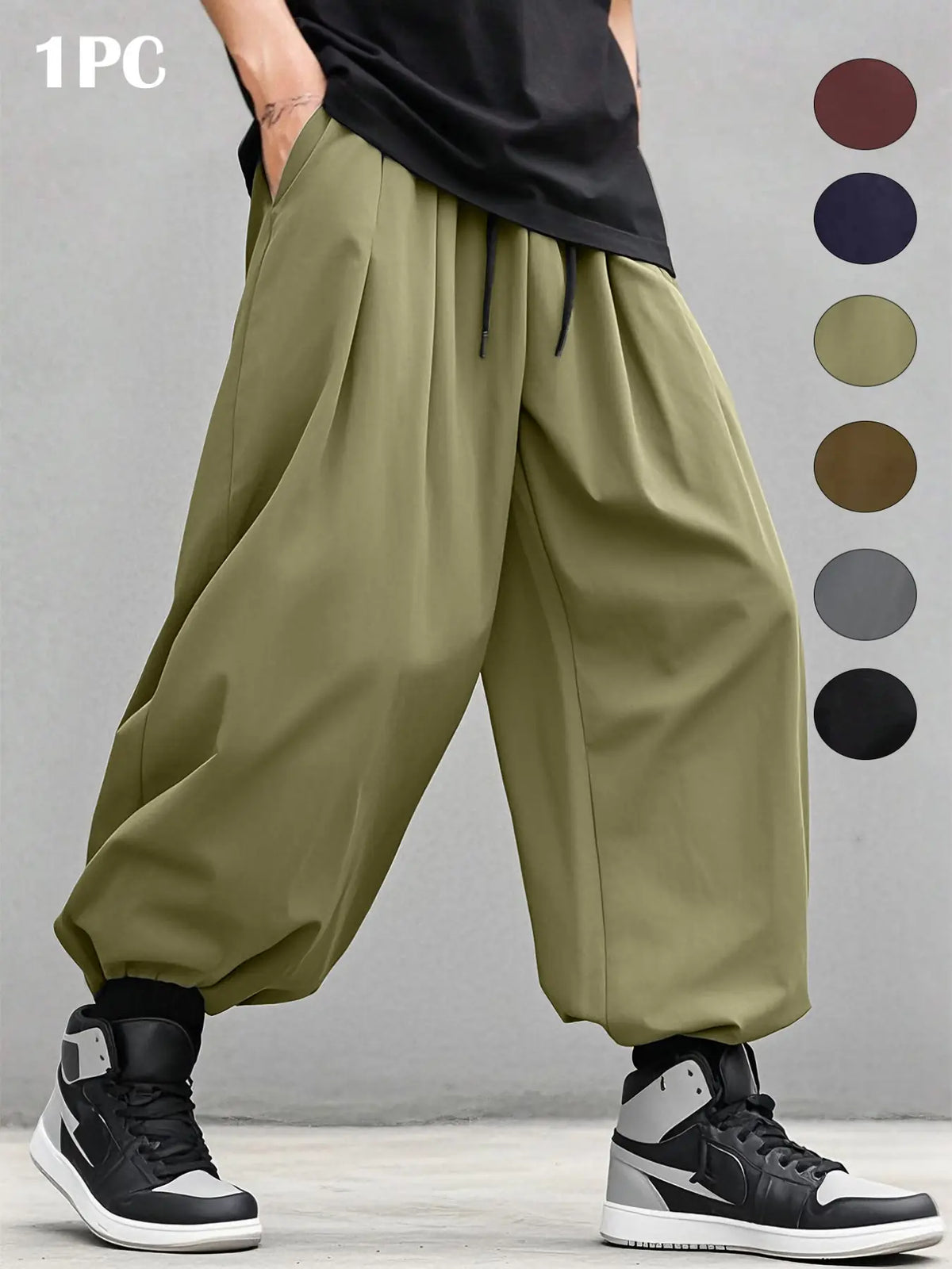 Men's Plain Waist Pants, Loose Fitting Drawstring, Loose Oversized Casual Comfy Breathable Pocket Jogger Pants for Spring & Fall, Fashion Men's Bottoms for Daily Wear