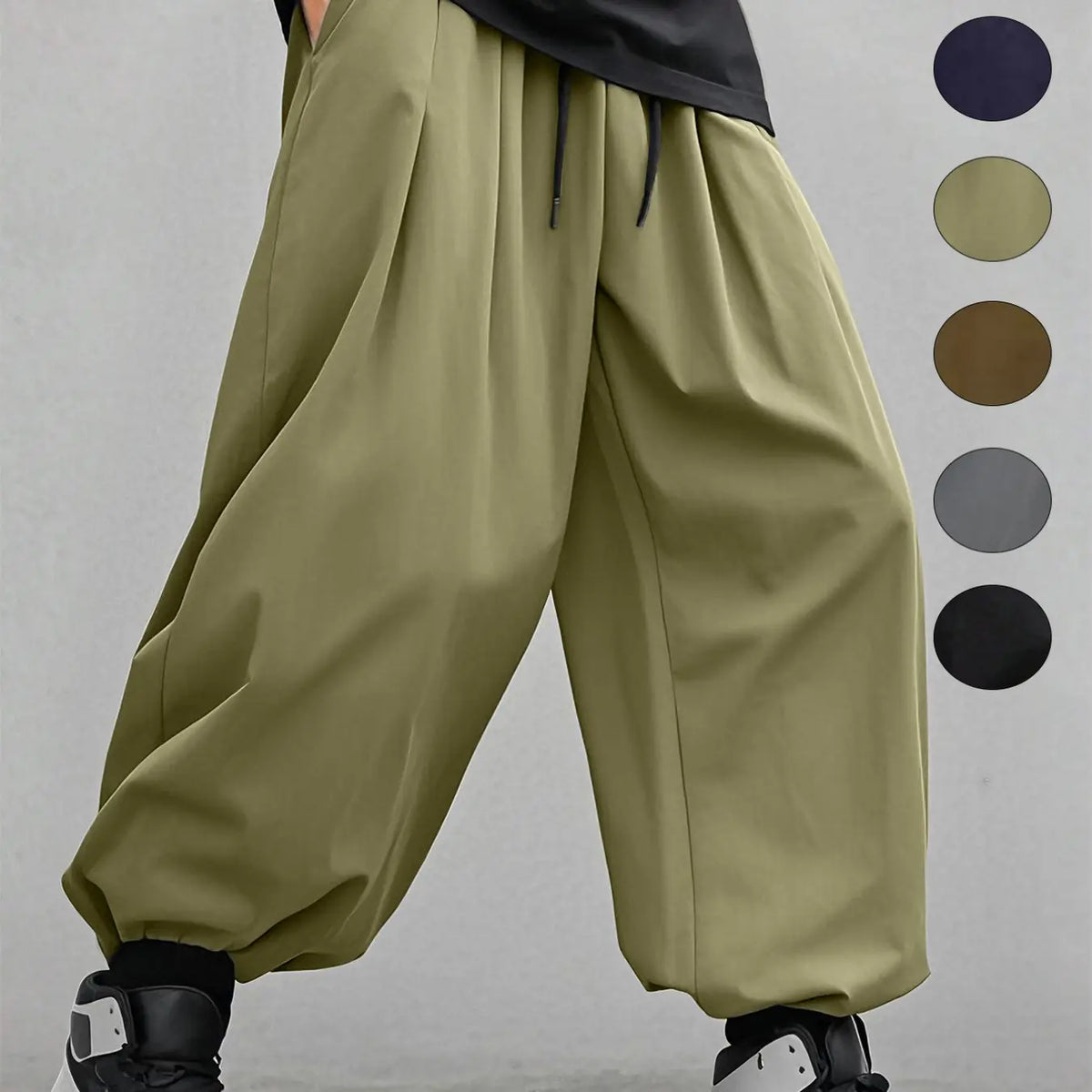 Men's Plain Waist Pants, Loose Fitting Drawstring, Loose Oversized Casual Comfy Breathable Pocket Jogger Pants for Spring & Fall, Fashion Men's Bottoms for Daily Wear