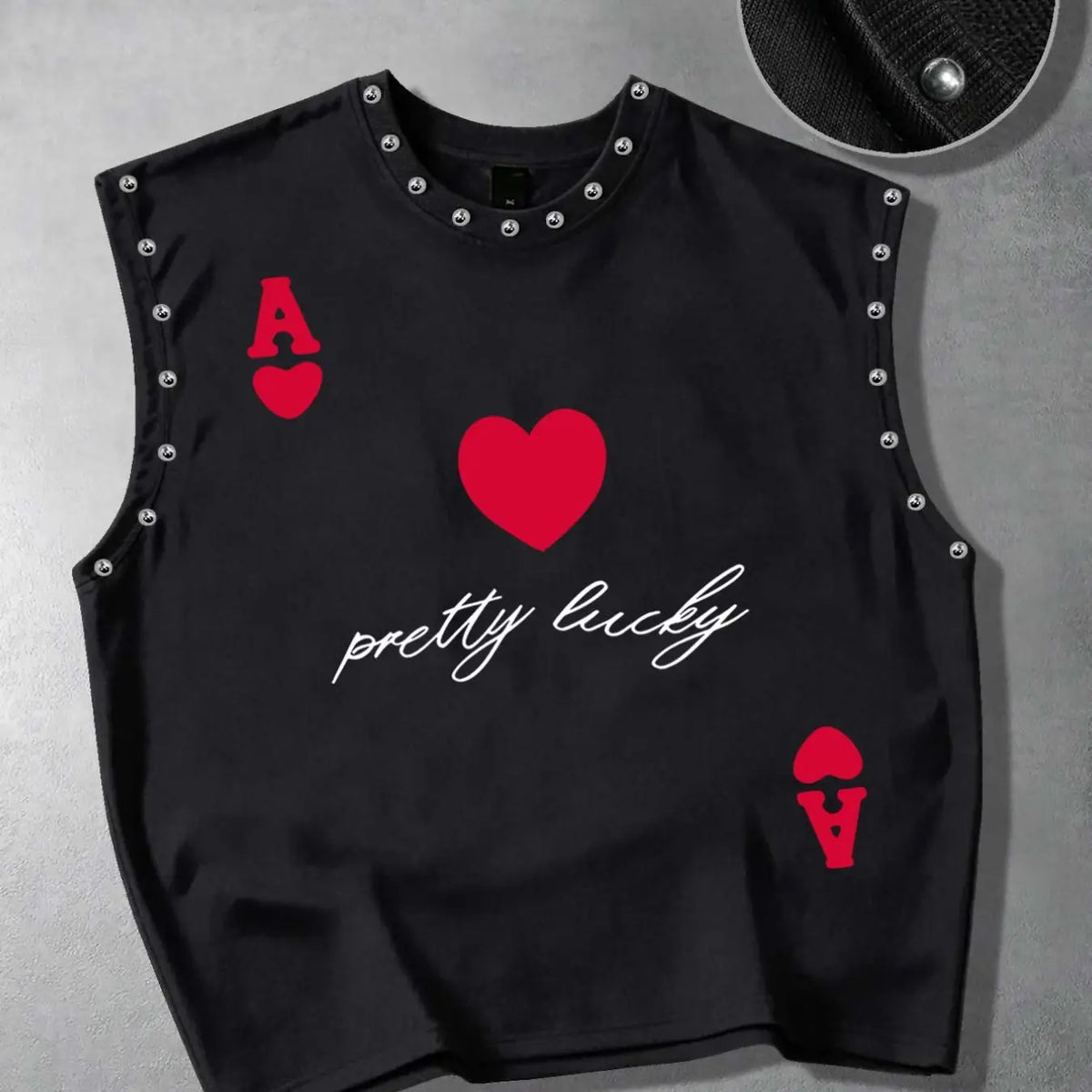Three-piece men's vests with personalized English slogans printed, fun love graffiti, metal beads decoration, fashion; heavy fabric Loose sleeveless T-shirts, couple vests LOVE, Heart for male and female friends
