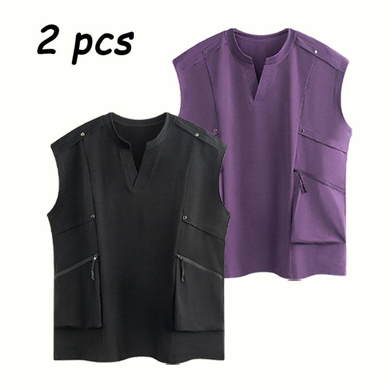 2-Pack Men’s Minimalist Cargo Vest – Loose Fit Breathable Sleeveless Shirt for Everyday Casual Wear