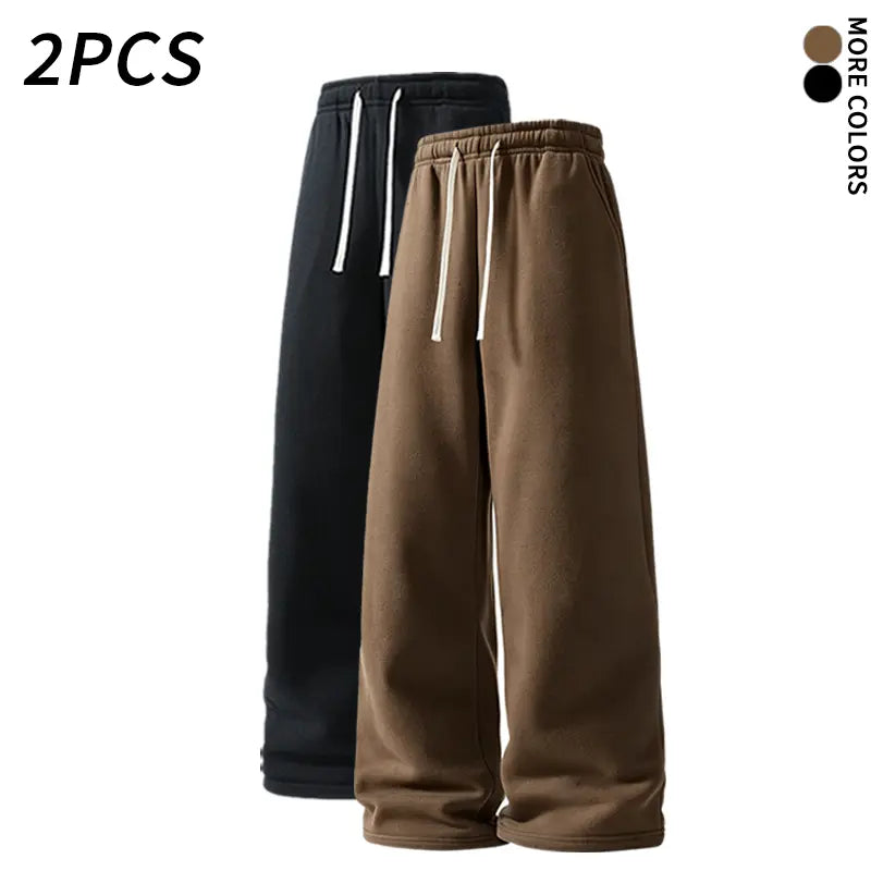 SPEEALER Men’s 2-Pack Warm Fleece Wide-Leg Pants - Personalized Stylish Menswear, Loose Sports Pants, Winter Casual Streetwear Essential Bottoms
