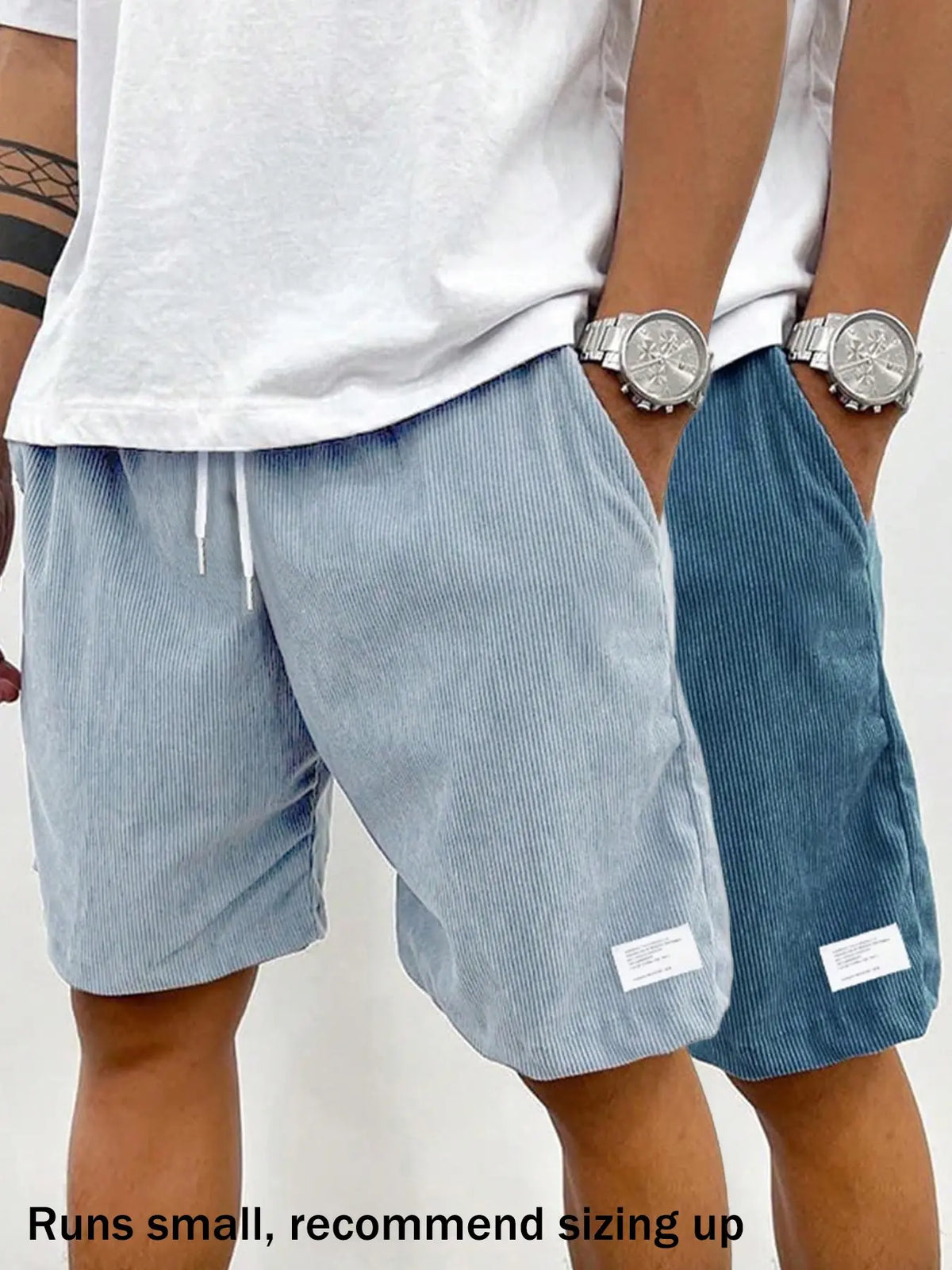 Men's Solid Patched Drawstring Waist Shorts, Menswear Regular Fit Casual Pocket Elastic Waist Shorts for Summer, Men's Bottoms for Daily Wear, Drawstrings Shorts