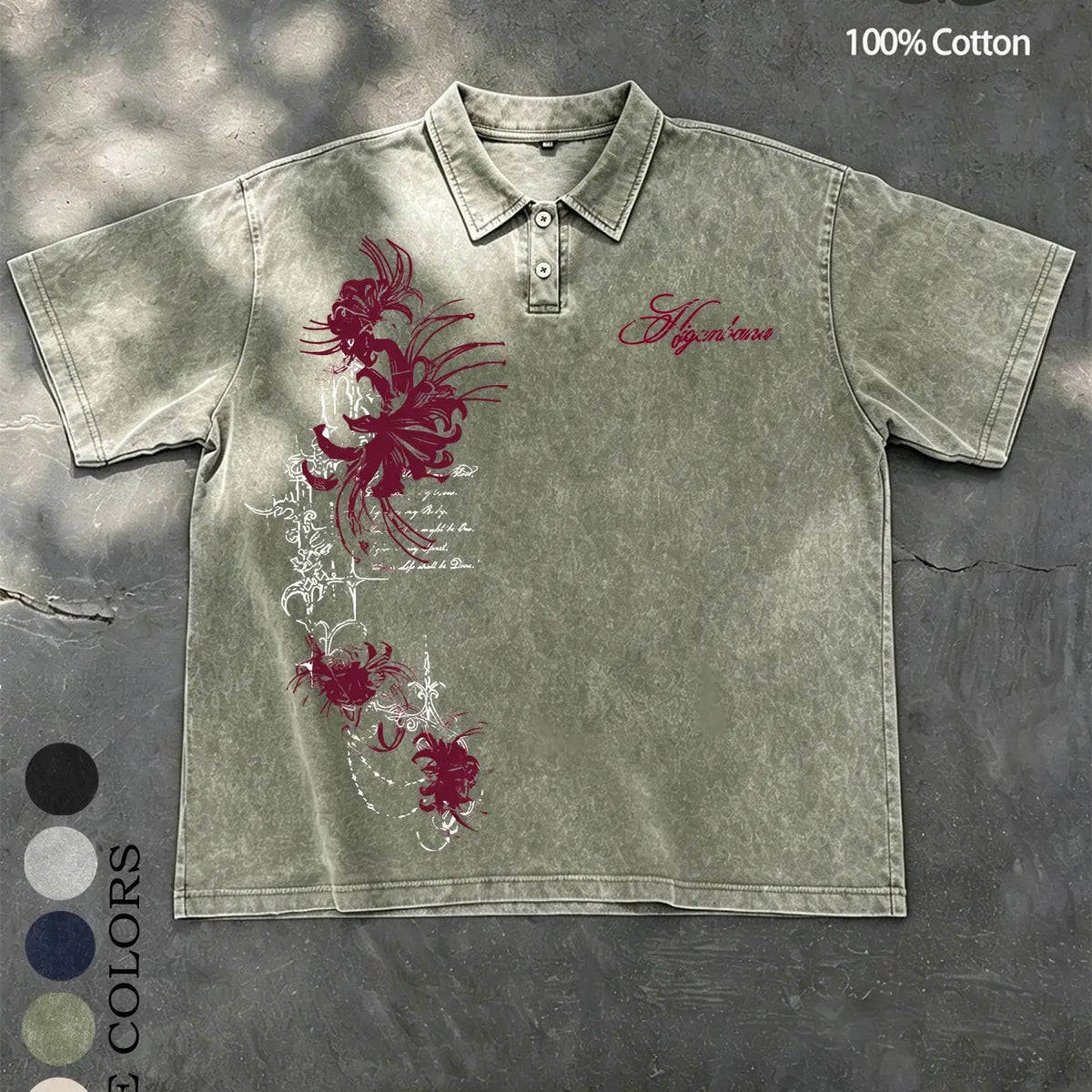 Unisex 100% Cotton Washed Vintage Spider Lily Print Oversized T-Shirt | Y2K Dark Gothic High Street American Retro Streetwear Top