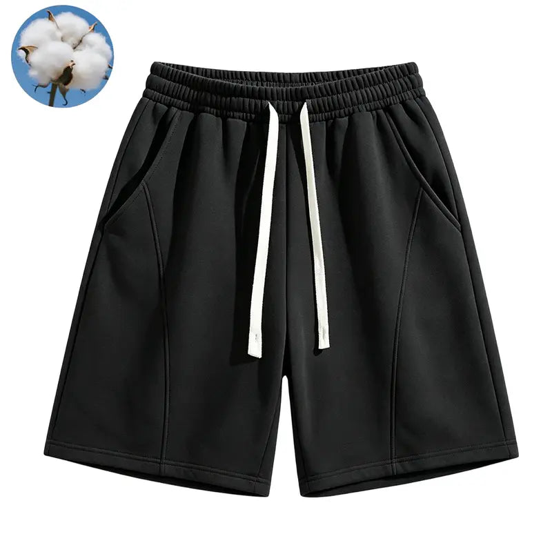 Men's Cotton-Polyester Knitting Fabric 7-in H-Type Cut Loose Active Sweat Shorts - Plain, Soft, Breathable, Anti-Wrinkle, Sweat-Absorbing Above-the-Knee Summer Casual Menswear Bottoms