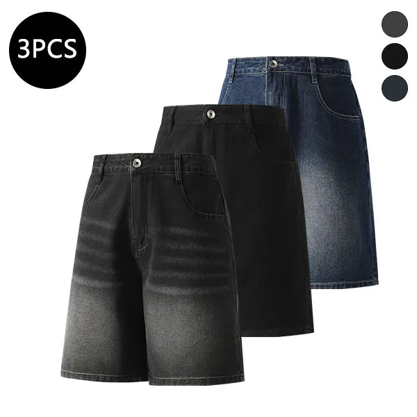 5-Pack Men’s Summer Knee-Length Denim Shorts — Trendy High-Street/Streetwear Athletic Casual Loose Fit, Ideal for Fitness and Running