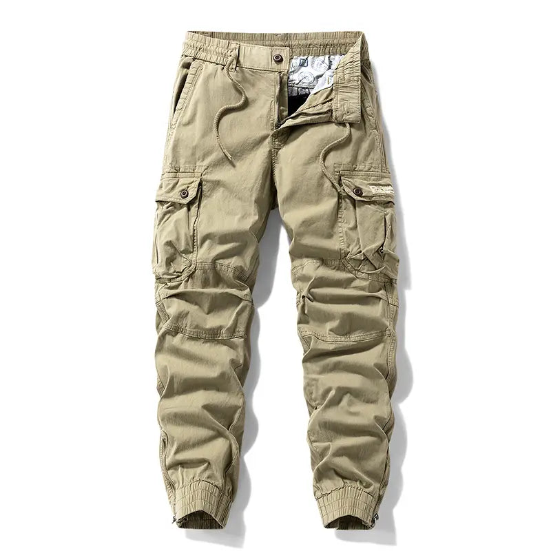 Men's Loose Casual Cargo Pants - Black Menswear with Drawstring Cuffs, Multiple Pockets, Drawstring Fit, Stylish Retro Casual Edge, All Seasons, Back to School First Day Outfits