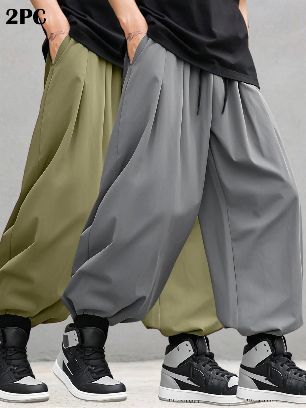 Men's Plain Waist Pants, Loose Fitting Drawstring, Loose Oversized Casual Comfy Breathable Pocket Jogger Pants for Spring & Fall, Fashion Men's Bottoms for Daily Wear