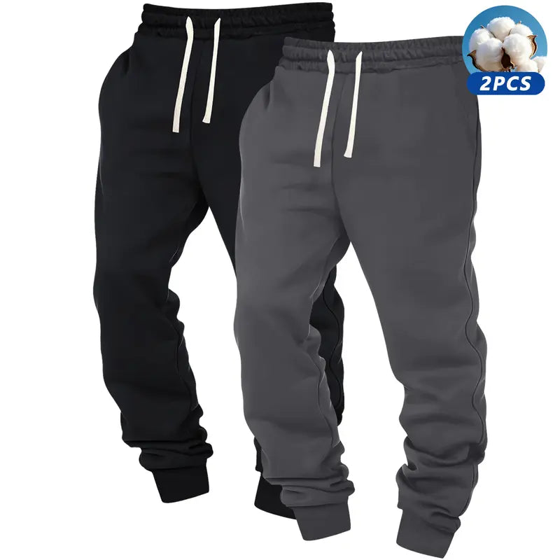 3pcs Men's Solid Cuffed Sweatpants - Elastic Waist Drawstring, Outdoor Fitness Running Daily Wear Pants