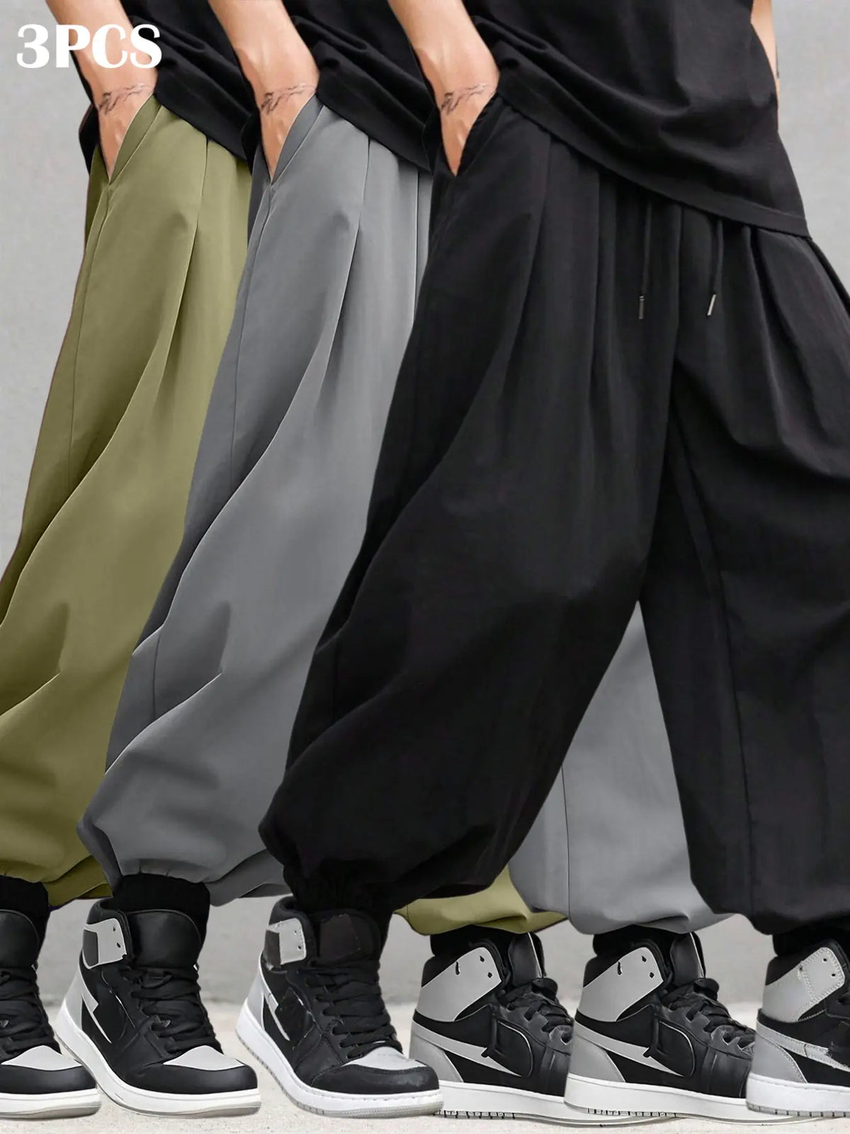 Men's Plain Waist Pants, Loose Fitting Drawstring, Loose Oversized Casual Comfy Breathable Pocket Jogger Pants for Spring & Fall, Fashion Men's Bottoms for Daily Wear