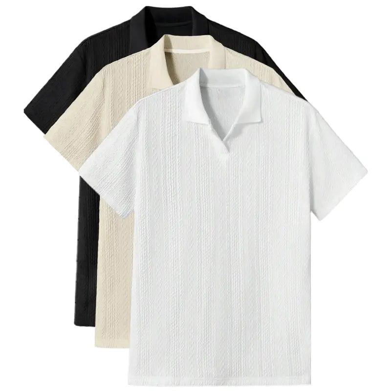 Men's Solid Jacquard Knit Polo Shirt, Regular Fit Casual Short Sleeve Collared Top for Summer, National Day Clothing, Fashion Menswear Men's Clothes for Daily Wear，summer outfits，mensfashion，mens clothing，guys giftsJacquard polo shirt funny men