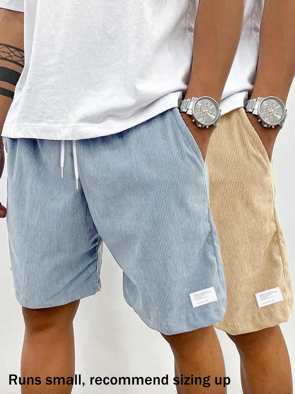 Men's Solid Patched Drawstring Waist Shorts, Menswear Regular Fit Casual Pocket Elastic Waist Shorts for Summer, Men's Bottoms for Daily Wear, Drawstrings Shorts