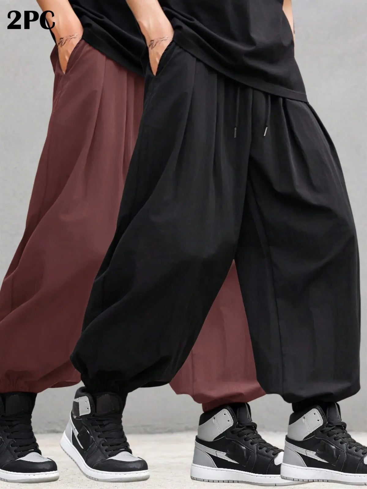 Men's Plain Waist Pants, Loose Fitting Drawstring, Loose Oversized Casual Comfy Breathable Pocket Jogger Pants for Spring & Fall, Fashion Men's Bottoms for Daily Wear