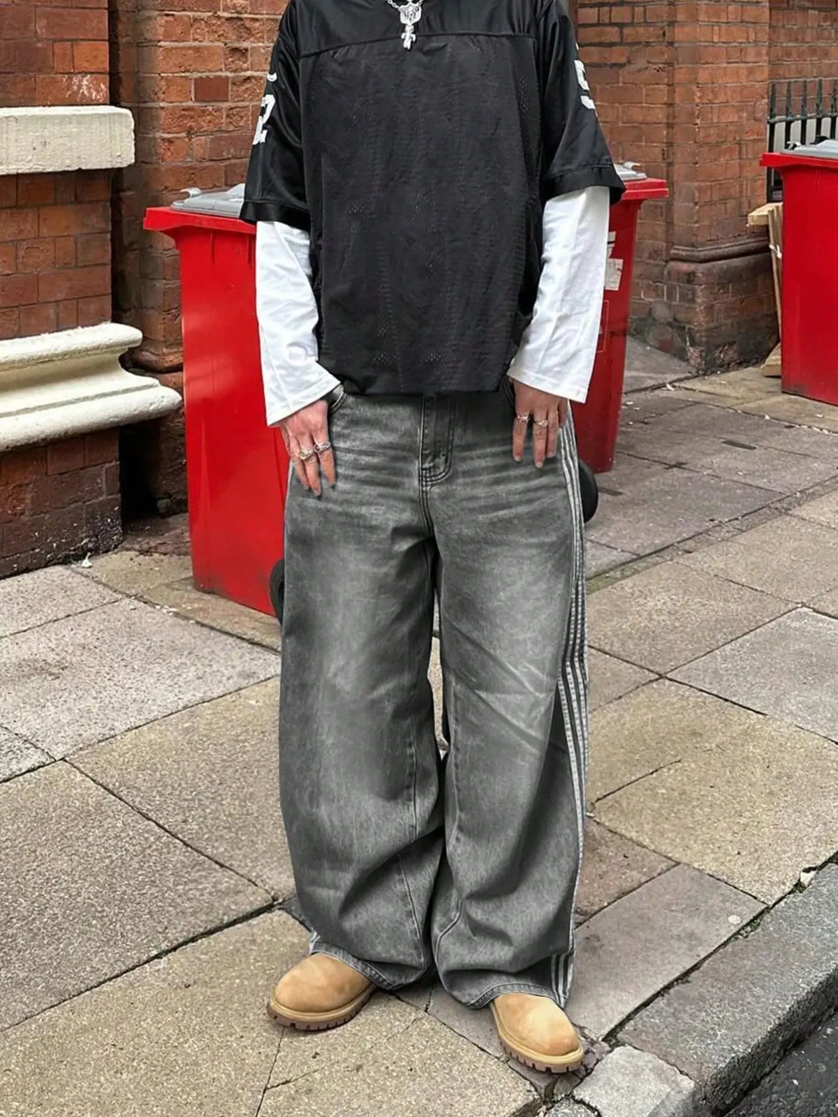 Men's New Fashion Loose Fit Side Stripe Jeans, Casual Versatile Denim Jeans, Stylish Long Straight Leg Jeans for Everyday Wear