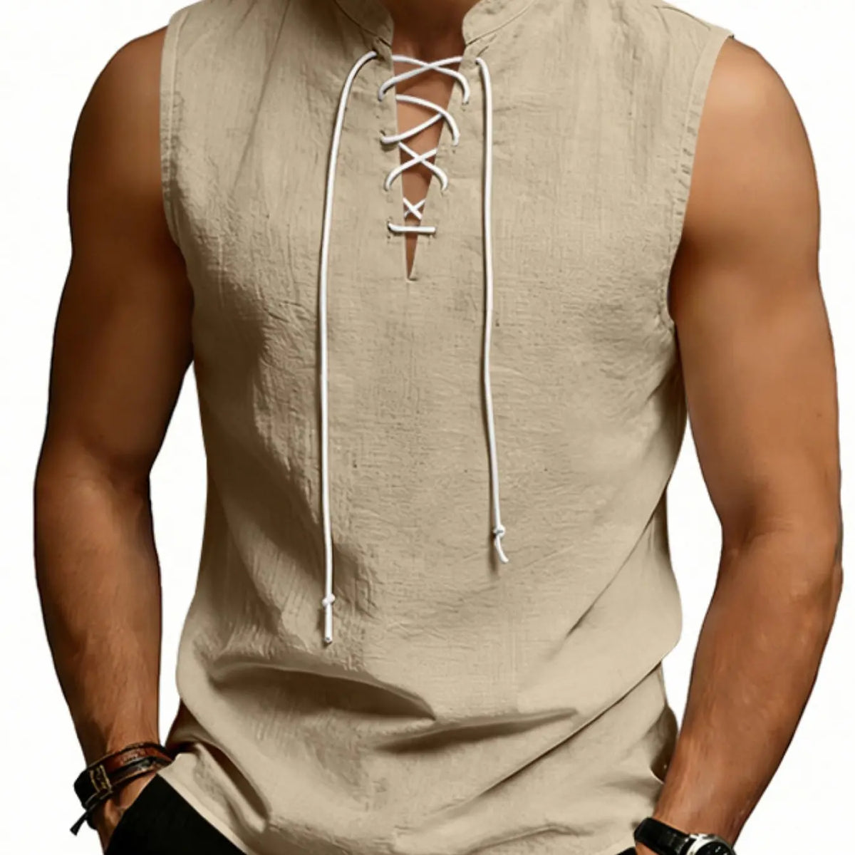 2026 American Summer Loose Men's Viking Medieval Drawstring Linen Breathable Sleeveless Tank Top Vest, Comfortable and Stylish Unisex Design, Loose Fitting Vest
