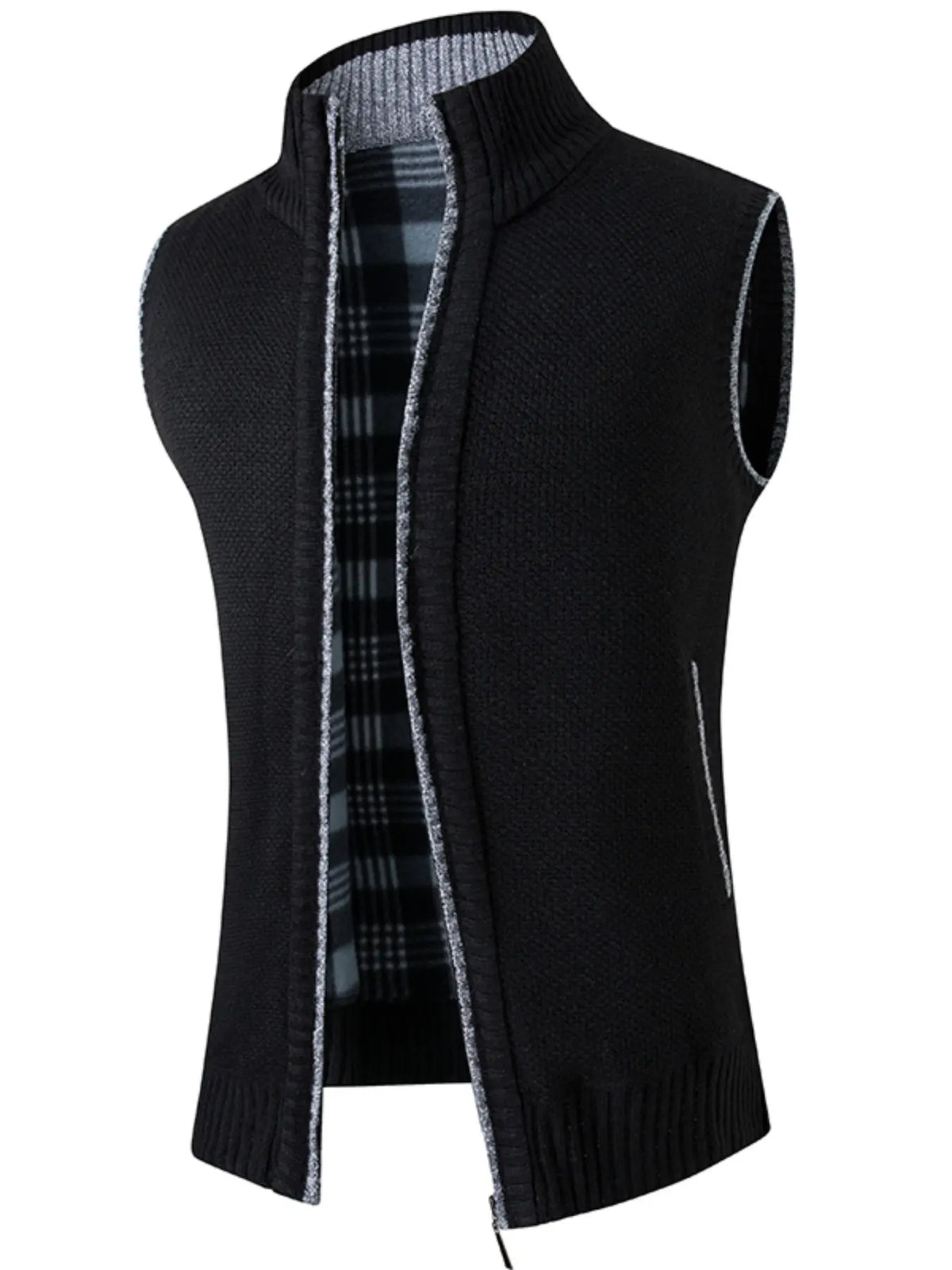 Men's Knitted Vest, Aesthetic High-Quality Blend Fabric, Soft and Warm, Zipper Neck Design, Pocket Details, Fleece Lining, Fall Winter Essential Tops
