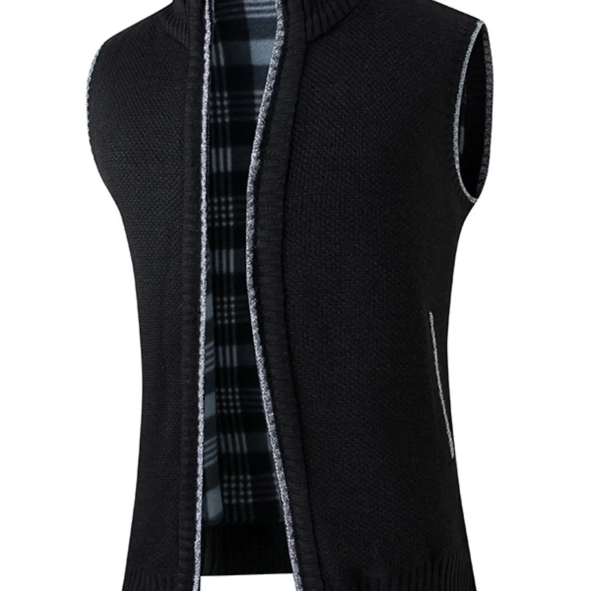 Men's Knitted Vest, Aesthetic High-Quality Blend Fabric, Soft and Warm, Zipper Neck Design, Pocket Details, Fleece Lining, Fall Winter Essential Tops
