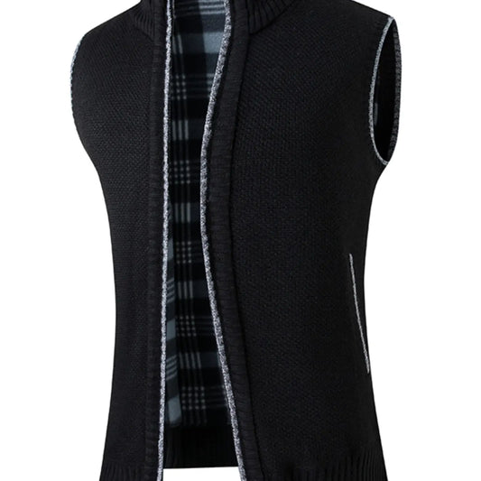 Men's Knitted Vest, Aesthetic High-Quality Blend Fabric, Soft and Warm, Zipper Neck Design, Pocket Details, Fleece Lining, Fall Winter Essential Tops