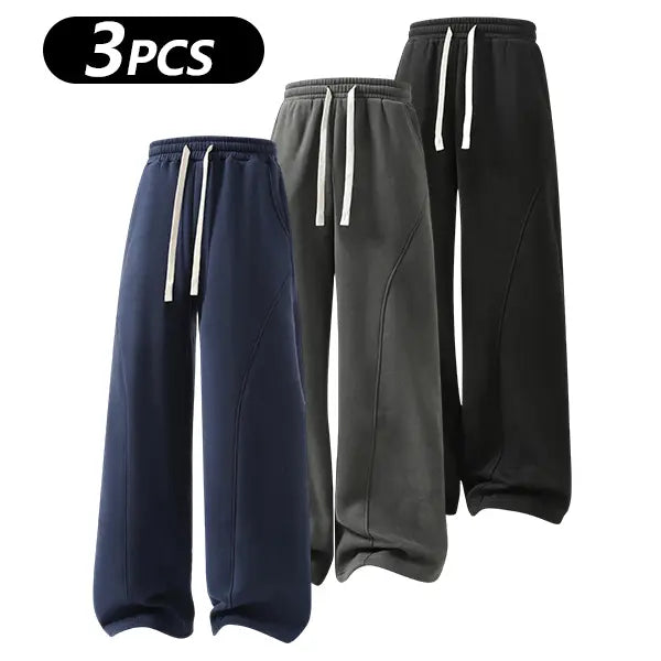 summervibes Men's Solid-Color Drawstring Pants with Curved Blade Design—relaxed fit suitable for all seasons. Street-style men's trousers perfect for everyday wear and layering. Menswear Beige daily wear pant