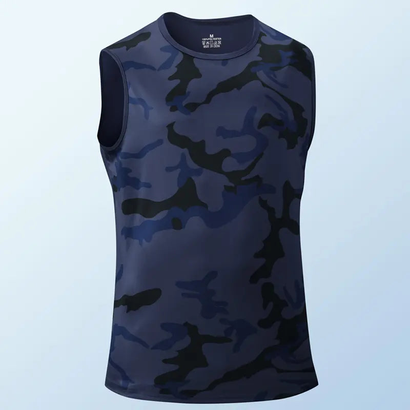Men's 4-Pack Camo Print Polyester Muscle Tank Tops - Short Sleeve Tops, Breathable, Lightweight, Snug Fitted Athletic Casual Vests