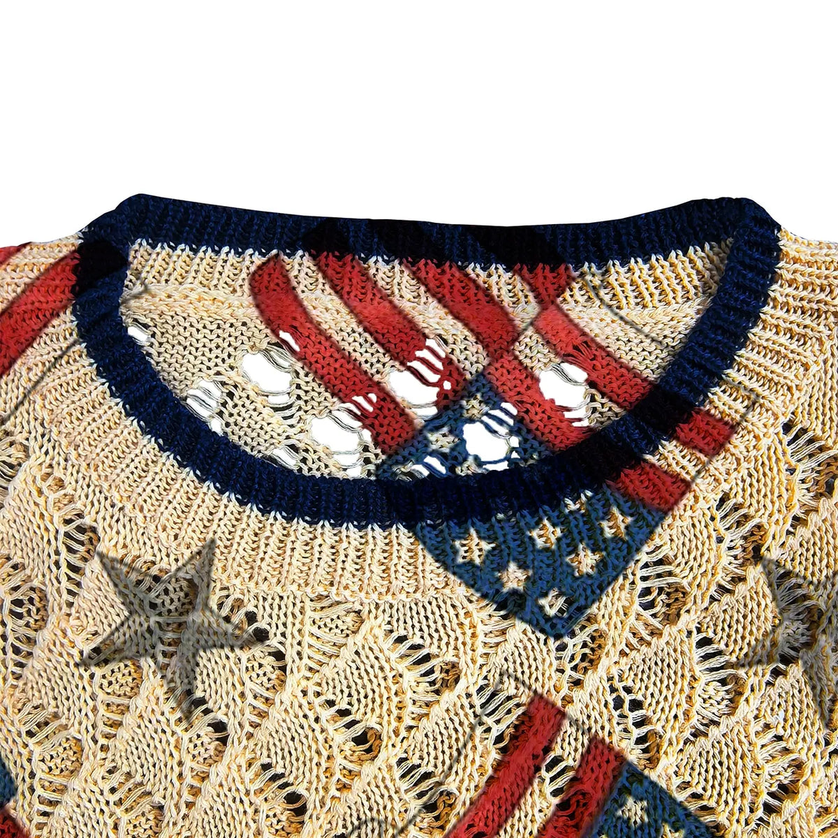 Women's Independence Day Flag Star Print Round Neck Sweater Vest, Casual Sleeveless Knit Top, Breathable Summer Clothing