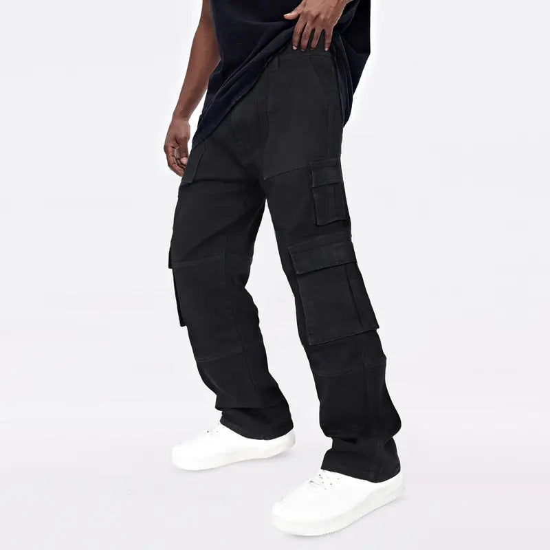 GINGTTO Men's Baggy Jeans Loose Hip Hop Wide Leg Denim Pants with Cargo Pockets
