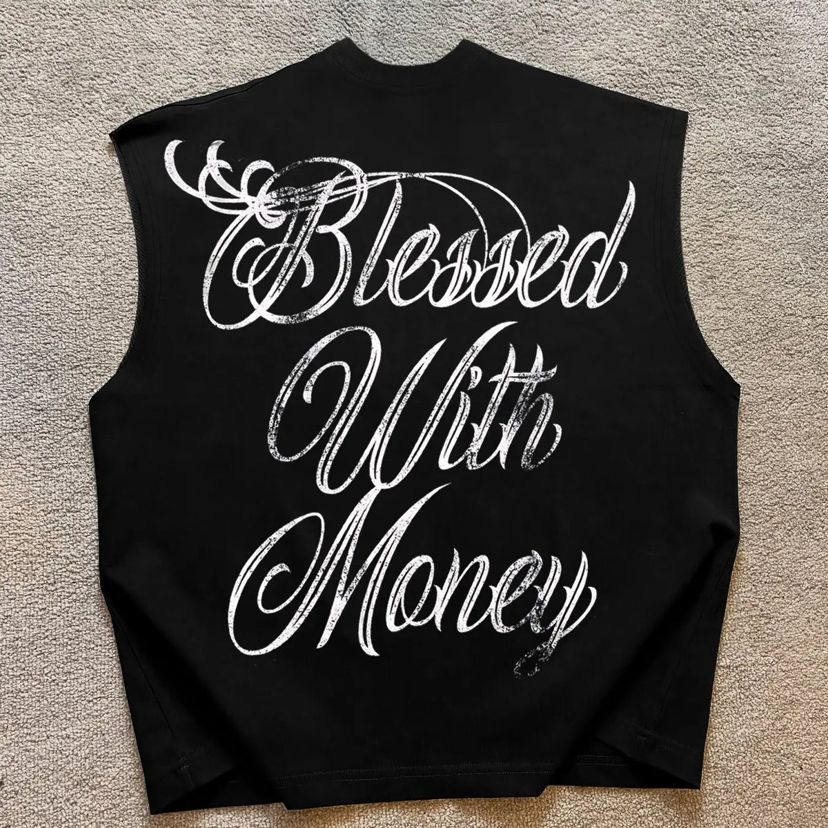 Men's Casual Vest, Sleeveless Graphic Vest, Print Praying Hands + Money + Rose + Watch, Letter Slogan, Regular Fit, Fashion Versatile, Trendy Store Wear, Sleeveless Vests