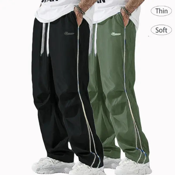 Father’s Day Gift Men’s Spring/Autumn Pants Set (1–3 pieces) | Lightweight & Soft | Side Gold Stripes | Loose Straight Fit | Street Style / Fitness / Casual Vibe | Black/Gray + Multiple Colors