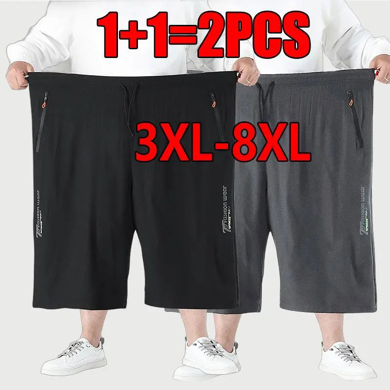 Men's 3XL-8XL Oversized Loose Casual Athletic Shorts Fashion Print Design Zipper Pockets Adjustable Drawstring Waistband Breathable Quick-Dry Plus-Size Summer Shorts Black Dark Gray Dark Blue Multiple Sports Clothes Activewear