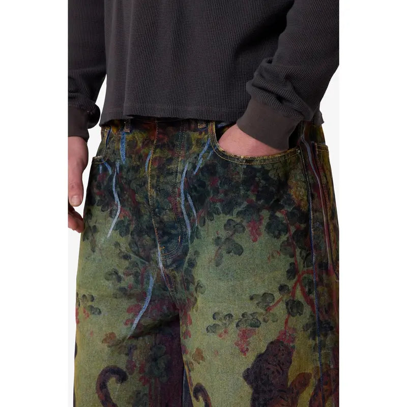 mnml Ultra Baggy Leopard Denim Shorts - Multi Vintage Sublimation