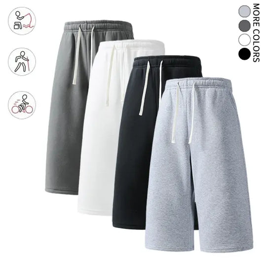 4-pack summer streetwear shorts—comfortable, loose 7/8 length for travel; loose casual athletic pants for everyday wear; classic men’s pants suitable for daily wear and summer vacations.