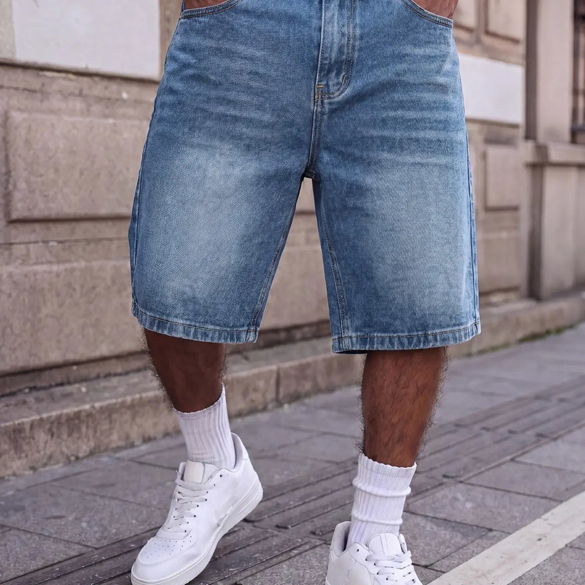 Men’s Black and Gray Loose Washed Denim Shorts Denim Clothing, Street Style, Non-Stretch Summer Streetwear, Sizes XS–XXL (Label W30–W40, Size S Fits 32-Inch Waist)