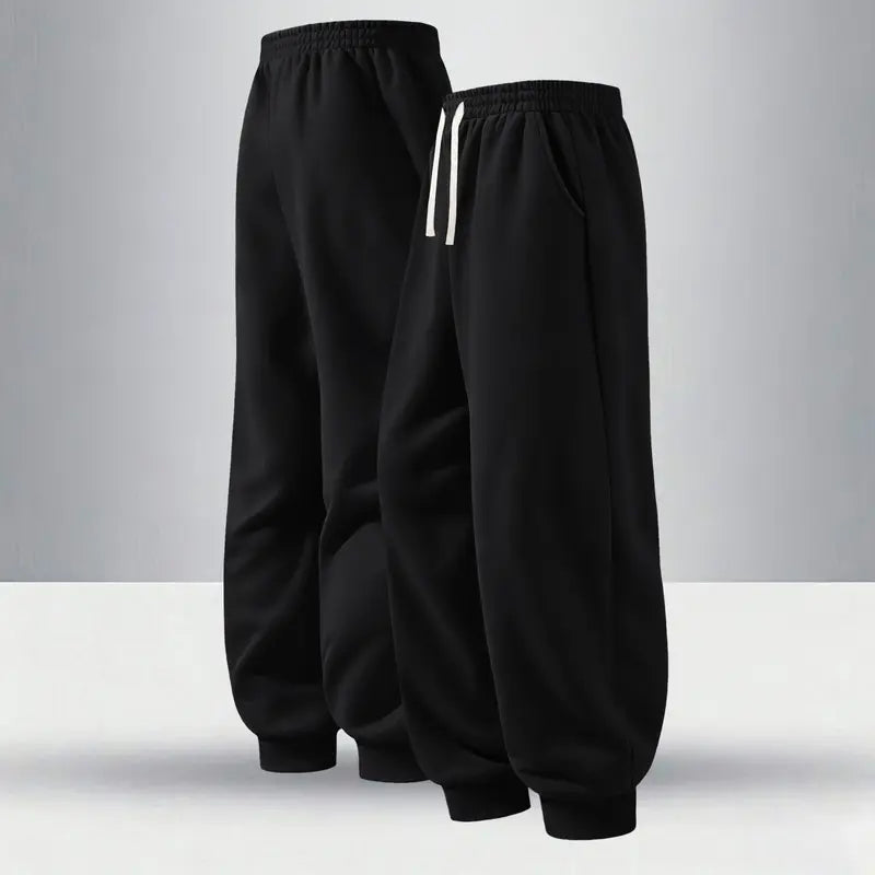 3pcs Men's Solid Cuffed Sweatpants - Elastic Waist Drawstring, Outdoor Fitness Running Daily Wear Pants
