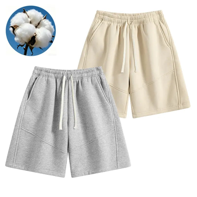 Men's Soft Elastic Cotton Knit Shorts - Retro Street Style, Loose Fit, Adjustable Drawstring Waistband, Casual Menswear for Lounging, Workouts