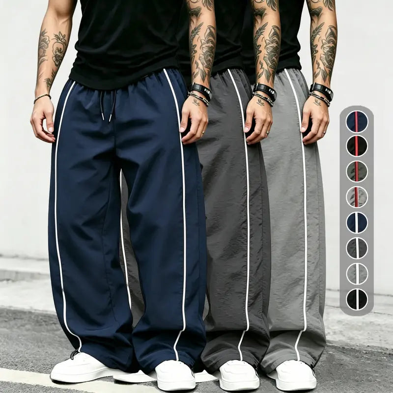 spring, summer, autumn Speed Drying Striped Sports Pants for Men, High Street, Drawstring, Leg Tight, Loose, Casual, Versatile Sports Pants