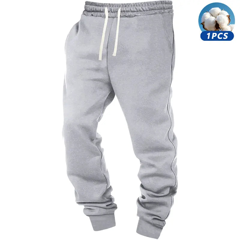 3pcs Men's Solid Cuffed Sweatpants - Elastic Waist Drawstring, Outdoor Fitness Running Daily Wear Pants