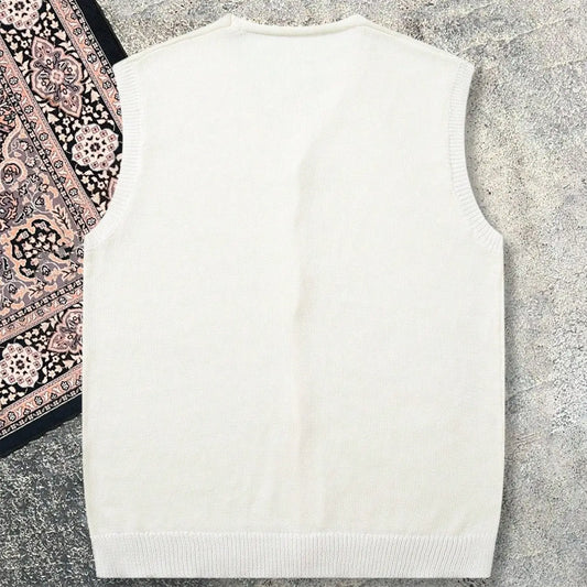 Spring Summer Loose Comfortable Breathable V-Neck Cardigan, Solid Color Knit Top, Sleeveless Vest, Unisex Neutral Style