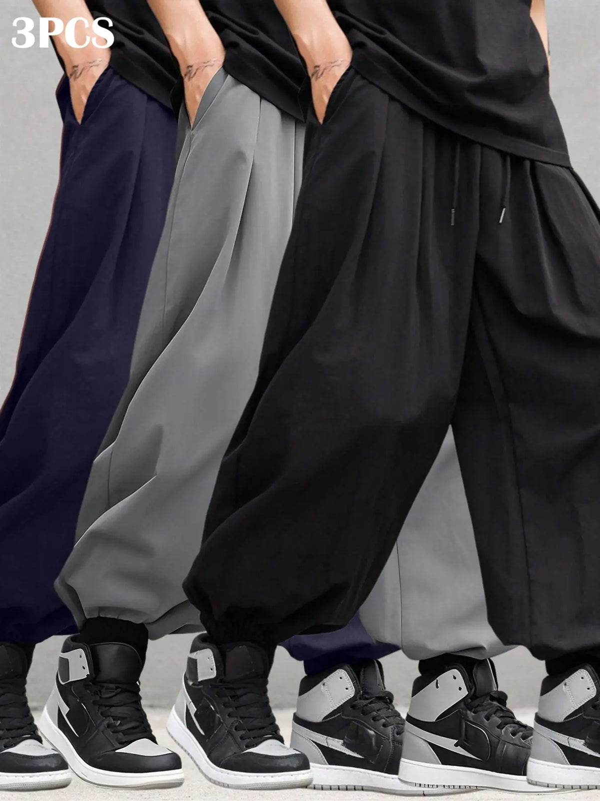 Men's Plain Waist Pants, Loose Fitting Drawstring, Loose Oversized Casual Comfy Breathable Pocket Jogger Pants for Spring & Fall, Fashion Men's Bottoms for Daily Wear