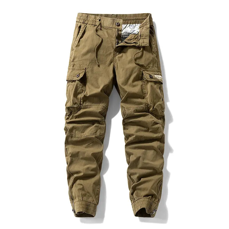 Men's Loose Casual Cargo Pants - Black Menswear with Drawstring Cuffs, Multiple Pockets, Drawstring Fit, Stylish Retro Casual Edge, All Seasons, Back to School First Day Outfits