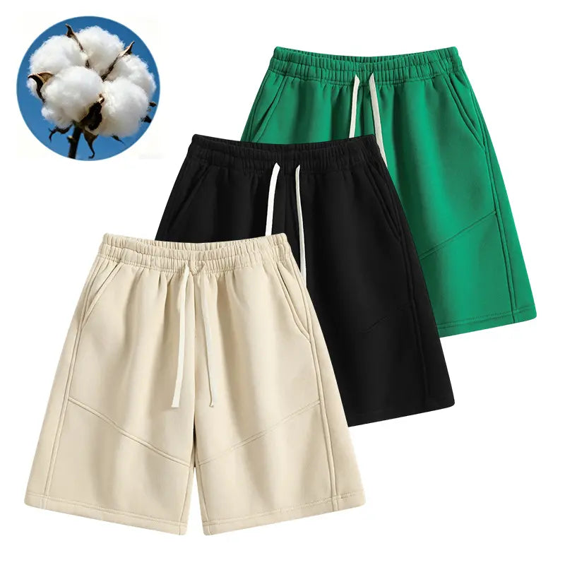 Men's Soft Elastic Cotton Knit Shorts - Retro Street Style, Loose Fit, Adjustable Drawstring Waistband, Casual Menswear for Lounging, Workouts