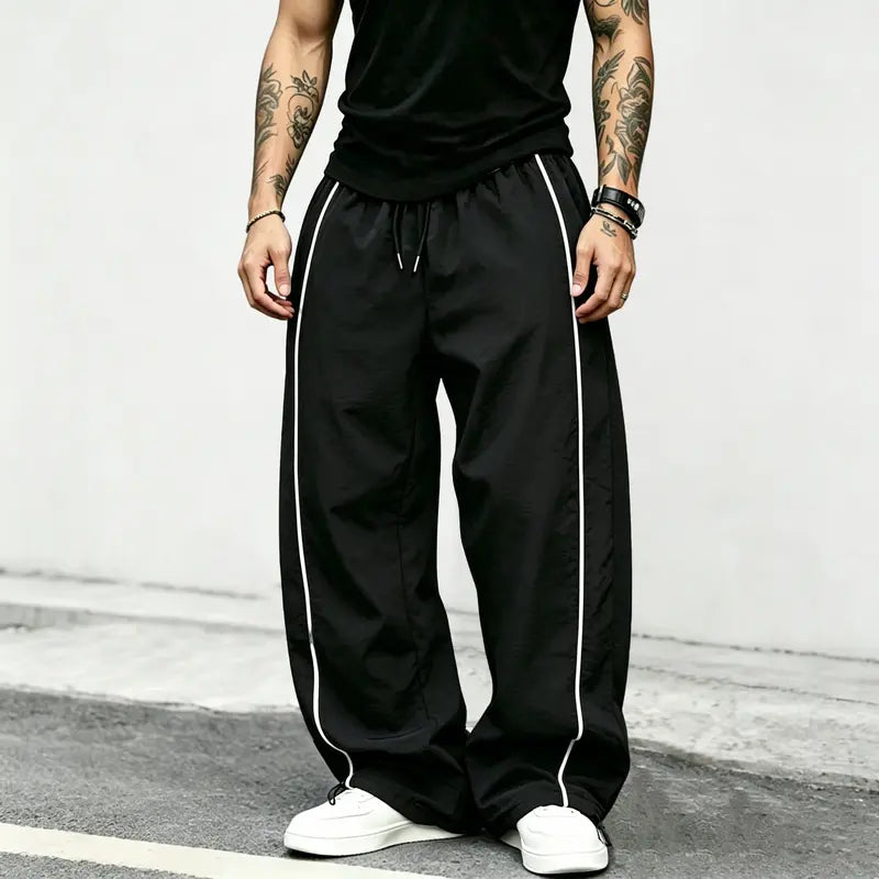 spring, summer, autumn Speed Drying Striped Sports Pants for Men, High Street, Drawstring, Leg Tight, Loose, Casual, Versatile Sports Pants