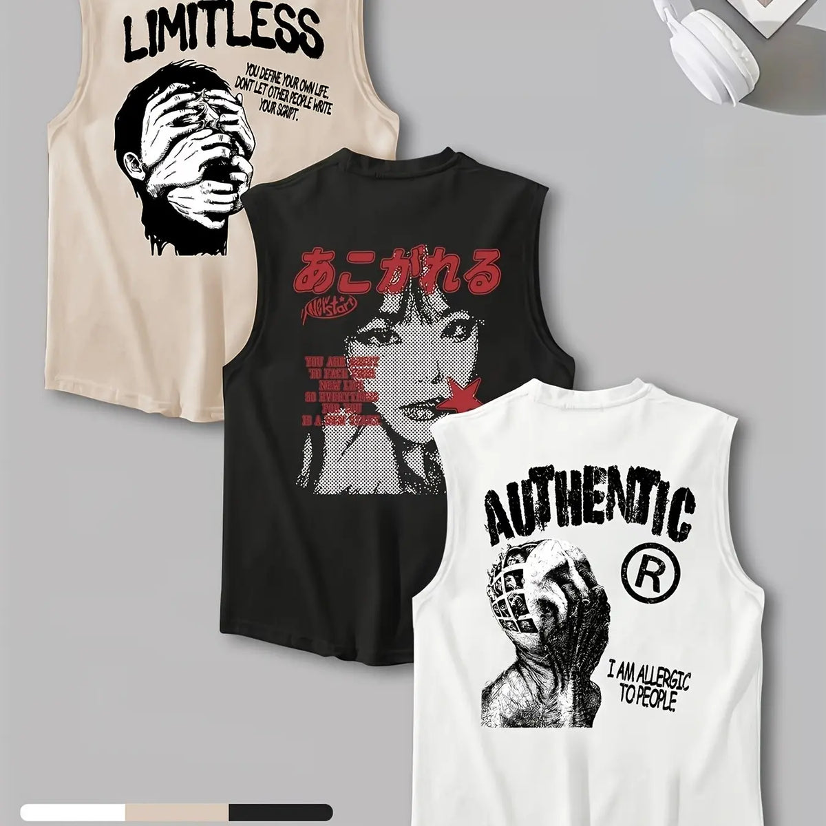 Unisex Three-Color Dark Punk Sleeveless Loose Vest, Asymmetrical Horror Graphic Print, Loose Fit, Casual Streetwear Style, Perfect for Skateboarding and Underground Fashion