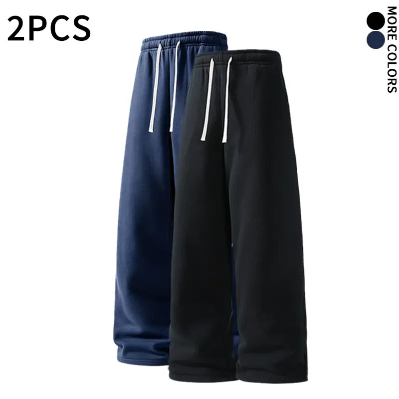 SPEEALER Men’s 2-Pack Warm Fleece Wide-Leg Pants - Personalized Stylish Menswear, Loose Sports Pants, Winter Casual Streetwear Essential Bottoms