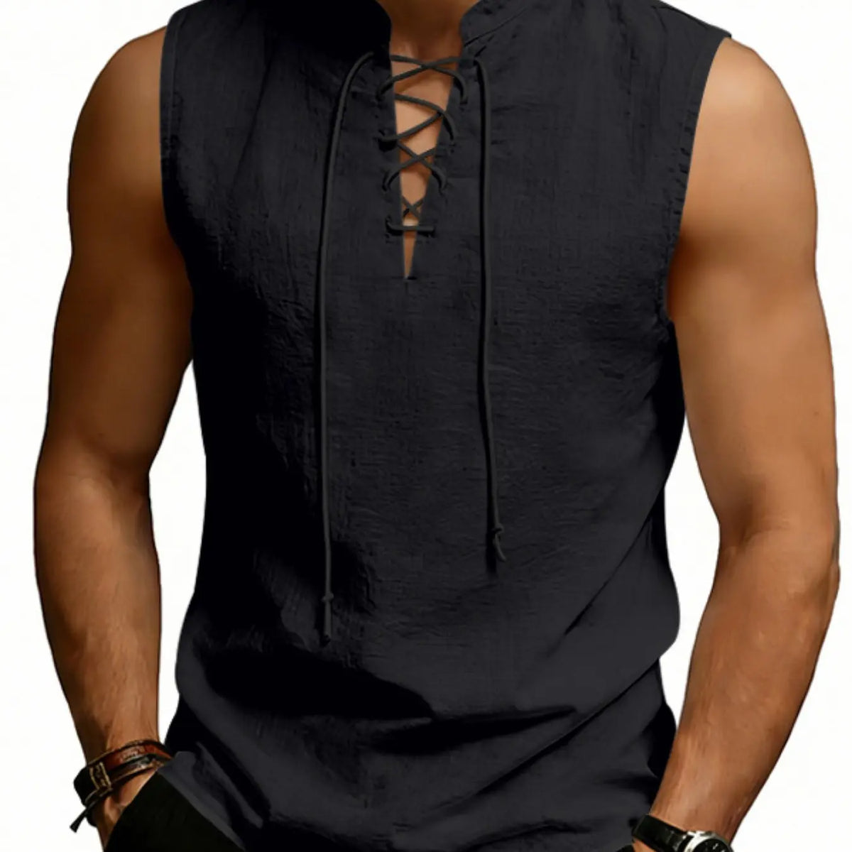 2026 American Summer Loose Men's Viking Medieval Drawstring Linen Breathable Sleeveless Tank Top Vest, Comfortable and Stylish Unisex Design, Loose Fitting Vest