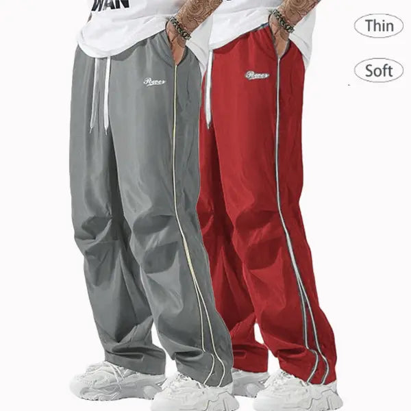 Father’s Day Gift Men’s Spring/Autumn Pants Set (1–3 pieces) | Lightweight & Soft | Side Gold Stripes | Loose Straight Fit | Street Style / Fitness / Casual Vibe | Black/Gray + Multiple Colors